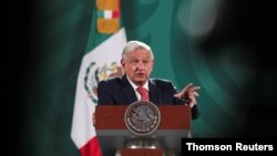 El presidente de México, Andrés Manuel López Obrador, en conferencia de prensa matutina el lunes 7 de mayo de 2021.