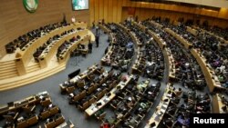 FILE - A general view shows Chad's President Idriss Deby addressing delegates during the 26th Ordinary Session of the Assembly of the African Union (AU) at the AU headquarters in Ethiopia's capital Addis Ababa, Jan. 31, 2016.