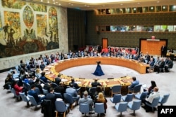 اقوام متحدہ کی سلامتی کونسل کا ایران حملے سمیت مشرق سسطیٰ کی صورتحال پر 14 اپریل 2024 کو اجلاس کا ایک منظر، فوٹو اے ایف پی