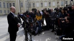 Czech Prime Minister Bohuslav Sobotka speaks to journalists at Prague Castle in Prague, Czech Republic, May 4, 2017. 