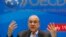 Angel Gurria, secretary-general of the Organisation for Economic Co-operation and Development (OECD), gestures during a news conference, part of the G20 finance ministers and central bank governors' meeting, in Moscow, Russia, July 19, 2013. 