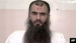 An undated 2005 image made available by the British Prison Service shows Abu Qatada making a televised appeal from Belmarsh high security prison in London. 