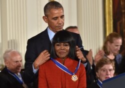 In this file photo, U.S. President Barack Obama presents actress Cicely Tyson with the Presidential Medal of Freedom, the nation's highest civilian honor, during a ceremony honoring 21 recipients, in the East Room of the White House, Nov. 22, 2016.