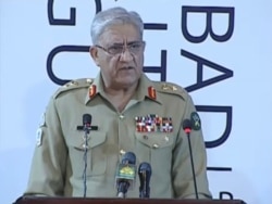 FILE - Pakistan army chief Gen. Qamar Javed Bajwa addresses the Islamabad Security Dialogue conference, March 18, 2021. (Courtesy PTV)