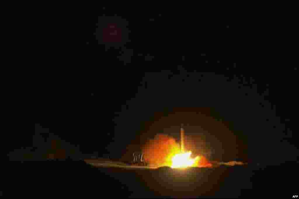 An image grab from footage obtained from the state-run Iran Press news agency allegedly shows rockets launched from the Islamic republic against the US military bases in in Iraq on January 8, 2020.