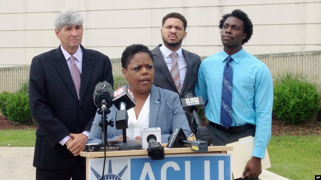 FILE - Jennifer Riley-Collins, executive director of the American Civil Liberties Union of Mississippi, speaks in Jackson about a lawsuit the group had filed in her state, May 9, 2016. Nationally, since the election of Donald Trump as president, the ACLU has seen the largest surge of support in its 94-year history.