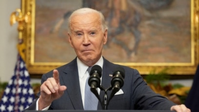 U.S. President Joe Biden speaks in Washington after Syrian rebels announced their defeat and the departure of President Bashar al-Assad from Syria, Sunday, Nov. 8, in Washington, U.S.