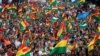 Bolivians celebrate the resignation of President Evo Morales, in La Paz, Bolivia, 10 November 2019.