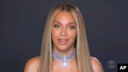 In this video grab issued June 28, 2020, by BET, Beyonce accepts the humanitarian award during the BET Awards. 