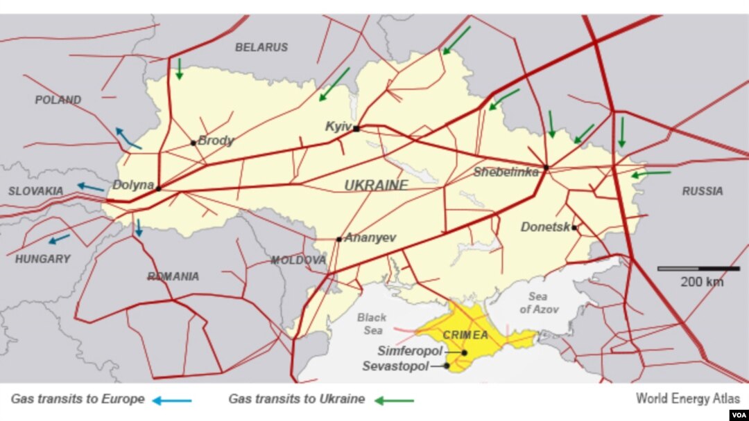 Bagan aliran pipa-pipa gas dari Rusia menuju Ukraina, dan wilayah Eropa lainnya. 