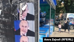 Posteri ruskog predsednika Putina u Severnoj Mitrovici, 14. maja 2018. (Foto: RFE/Amra Zejnenli) 