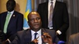 FILE - South Sudan first vice president, Taban Deng Gai (C), speaks during a press conference on August 17, 2016 in Nairobi, Kenya. 