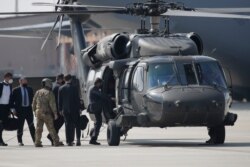 U.S. Secretary of State Antony Blinken boards a helicopter after arrived at the Osan Air Base in Pyeongtaek, South Korea, March 17, 2021.