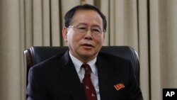 Han Song Ryol, director-general of the U.S. affairs department at North Korea's Foreign Ministry, talks during an interview with the Associated Press in Pyongyang, North Korea, July 28, 2016.