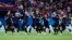 Croatian national soccer team players celebrate after winning the quarterfinal match between Russia and Croatia at the 2018 World Cup in Fisht Stadium, Sochi, Russia, July 7, 2018.