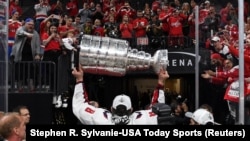 Washington Capitals left wing Alex Ovechkin leaves the ice with the Stanley Cup after defeating the Vegas Golden Knights to win the 2018 Stanley Cup Finals in Las Vegas. 