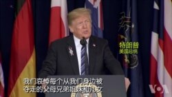 美国总统特朗普在宾夕法尼亚州尚克斯维尔参加911恐袭17周年纪念仪式时发表讲话。