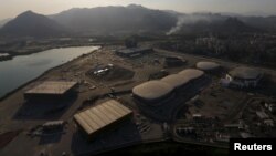 FILE - An aerial view shows the 2016 Rio Olympic park in Rio de Janeiro, Brazil, April 25, 2016. 