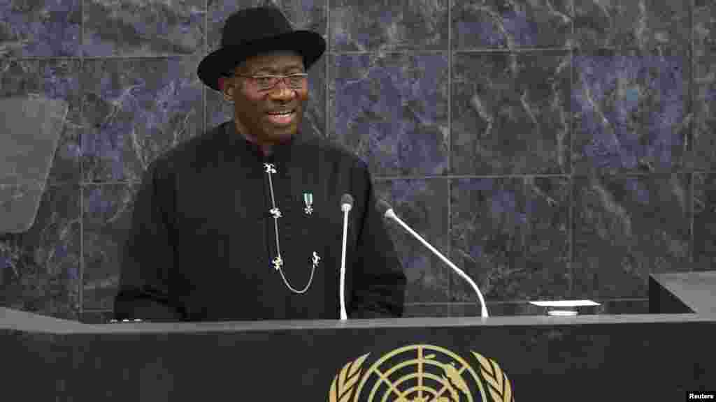 Nigeria's President Goodluck Jonathan addresses the 68th United Nations General Assembly, September 24, 2013.