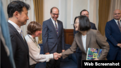 台湾总统蔡英文2019年8月21日在总统府接见参加“凯达格兰论坛”的美国国家利益中心中国及太平洋计划资深主任葛瑞森一行。（台湾总统府照片）