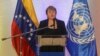 La Alta Comisionada de Derechos Humanos, Michelle Bachelet, habla durante una conferencia de prensa en Caracas, Venezuela. Junio 21, 2019. Foto: AFP.