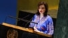 Ukraine's Deputy Foreign Minister Mariana Betsa speaks during a UN General Assembly meeting on the 3rd anniversary of Russia's invasion of Ukraine, at UN Headquarters in New York City, Feb. 24, 2025. 