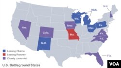 Các tiểu bang dao động, còn gọi là “bãi chiến trường,” trong cuộc bầu cử tổng thống năm 2012