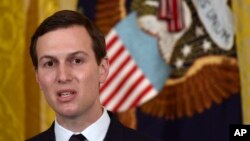 FILE - White House adviser Jared Kushner speaks in the East Room of the White House in Washington, May 18, 2018. 