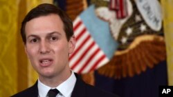 FILE - White House adviser Jared Kushner speaks in the East Room of the White House in Washington, May 18, 2018. On their current Mideast tour, senior Trump administration officials Kushner and envoy Jason Greenblatt are getting a close-up view of the obstacles to their yet-to-be-released blueprint for an Israeli-Palestinian peace deal. 