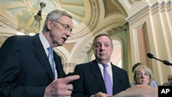 Senate Majority Leader Harry Reid speaks to the media (File)