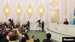 Kazakhstan's President Kassym-Jomart Tokayev attends a news conference at the Akorda presidential residence in Nur-Sultan, Kazakhstan, June 10, 2019. 