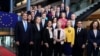 European Commission President Ursula von der Leyen (C) poses for a group photo with the newly elected College of Commissioners at the European Parliament in Strasbourg, eastern France, on November 27, 2024.