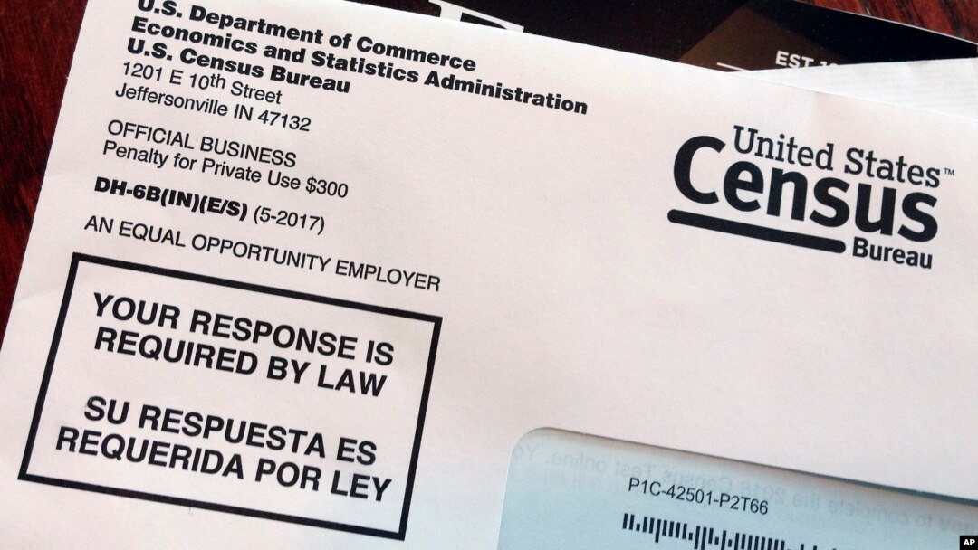 FILE - An envelope contains a 2018 census test letter mailed to a resident in Providence, R.I., March 23, 2018. 