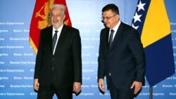 BOSNIA-HERZEGOVINA -- Chairman of the Council of Ministers of Bosnia and Herzegovina, Zoran Tegeltija (R) and Montenegrin Prime Minister Zdravko Krivokapic meet in Sarajevo, May 24, 2021