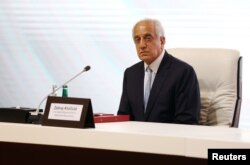 Zalmay Khalilzad, U.S. envoy for peace in Afghanistan is seen during talks between the Afghan government and Taliban insurgents in Doha, Qatar, Sept. 12, 2020.