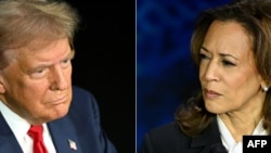 This combination of pictures created on Sept. 10, 2024 shows
Vice President and Democratic presidential candidate Kamala Harris and former President and Republican presidential candidate Donald Trump participating in a presidential debate.