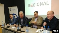 Miloš Jovanović, predsednik Demokratske stranke Srbije, Petar Miletić, član Predsedništva Pokreta slobodnih građana i Dragan Šutanovac, predstavnik Demokratske stranke na tribini "Kosovo, koliko smo daleko od rešenja" u organizaciji Udruženja Regional i Fondacije Fridrih Nojman.