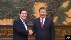 台湾前总统马英九2024年4月10日与中国国家主席习近平会面。（中国官方照片）
