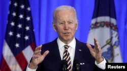 U.S. President Biden speaks about efforts to lower health care costs during visit to Germanna Community College in Culpepper, Virginia