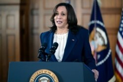 Vice President Kamala Harris speaks after meeting with leaders from Georgia's Asian-American and Pacific Islander community, March 19, 2021, at Emory University in Atlanta.