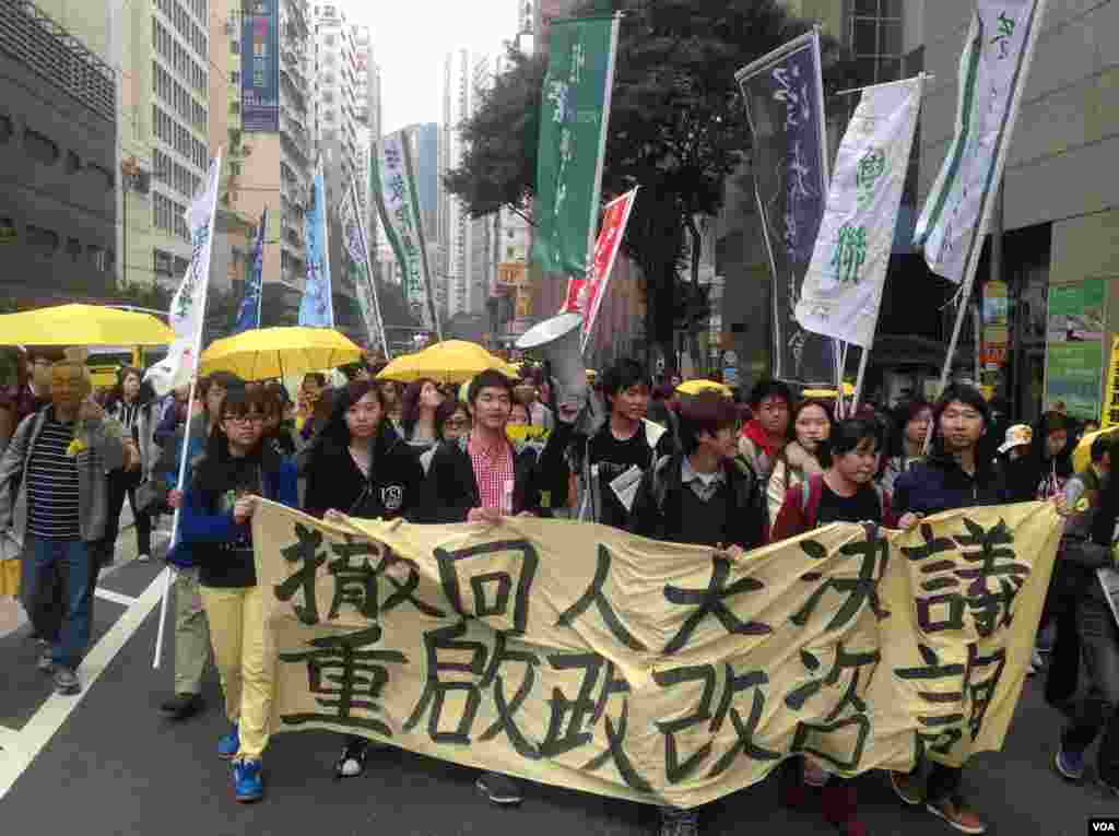 数万港人参与民阵争取真普选大游行（美国之音海彦拍摄）