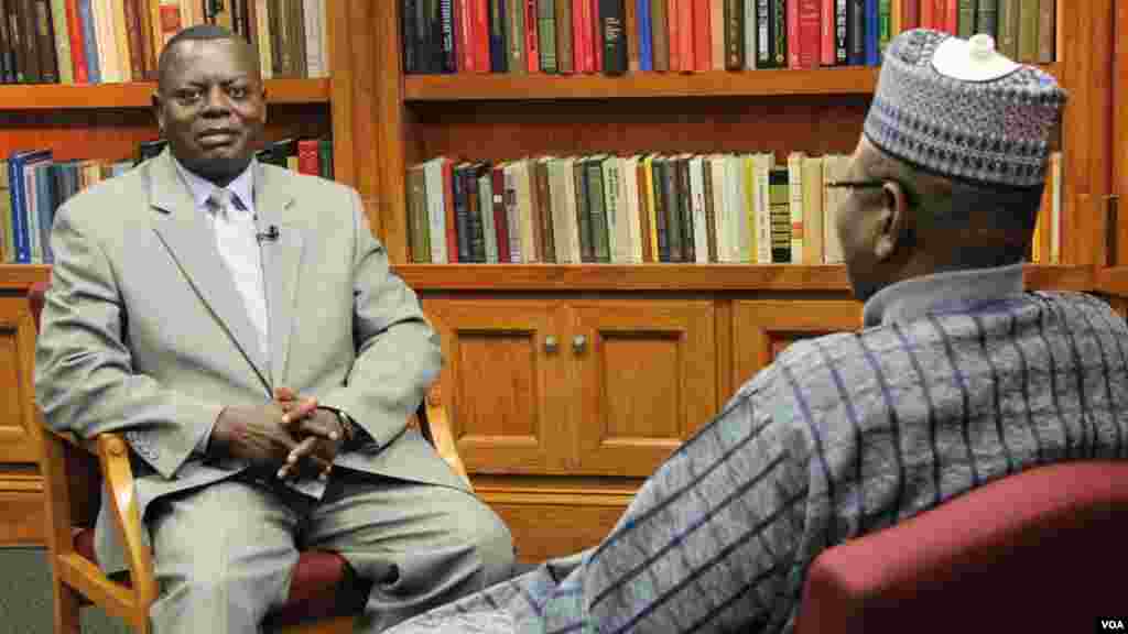 Jigawa State Governor Sule Lamido (R) is interviewed by Leo Keyen (L), Chief, VOA Hausa service.