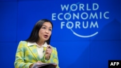 Gim Huay Neo, managing director of the World Economic Forum, speaks during a press conference in Davos, Switzerland, on Jan. 14, 2025.