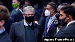 American Businessman Bill Gates (C), arrives for the “Accelerating Clean Technology Innovation and Deployment” event at the COP26 U.N. Climate Summit, in Glasgow, Scotland, on Nov. 2, 2021.