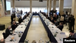 General view during the first working Cabinet meeting of the new government at the Chagall Hall in the Knesset, the Israeli Parliament in Jerusalem, May 24, 2020. (Abir Sultan/Pool via Reuters) 