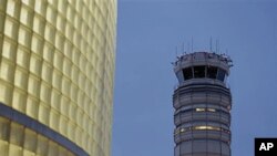 The control tower at Reagan National Airport in Arlington, Va., near Washington, DC, March 23, 2011
