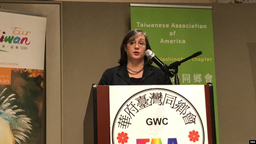 美國國務院台灣事務協調辦公室主任藍鶯20-19年11月9日在華府台灣同鄉會感恩節餐會就美台關係發表講話（美國之音鍾辰芳拍攝）