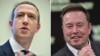 Pendiri Facebook, Mark Zuckerberg (kiri), dan Elon Musk, pendiri SpaceX (kanan), Juni 2023. (Foto: Mandel Ngan dan Alain Jocard/ AFP) 