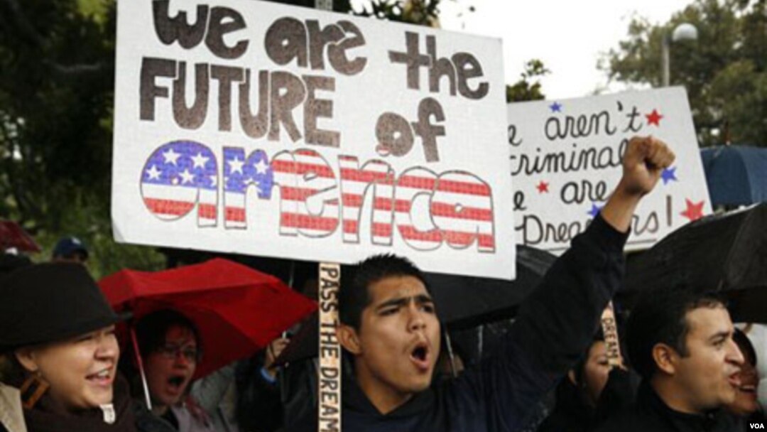 Un joven indocumentado durante una manifestación en California.