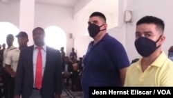 Mexicans Juan Jose Avila and Andres Vargas Flores in court as their sentence is read, July 15, 2020 in Les Cayes, Haiti. (Jean Hernst Eliscar / VOA)